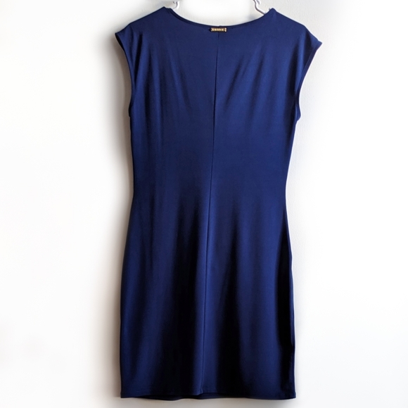 Michael Kors Knee Length Sleeveless Cowl Neck Blue Knot Sheath Midi Dress - Picture 2 of 6